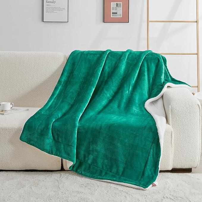 SOCHOW Sherpa Fleece Throw Blanket, Double-Sided Super Soft Luxurious Plush Blanket Twin Size, Malachite Green, 60x80 inches
