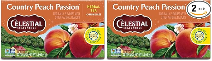 Celestial Seasonings Country Peach Passion Herbal Tea, 20 Tea Bags Box (Pack of 2)