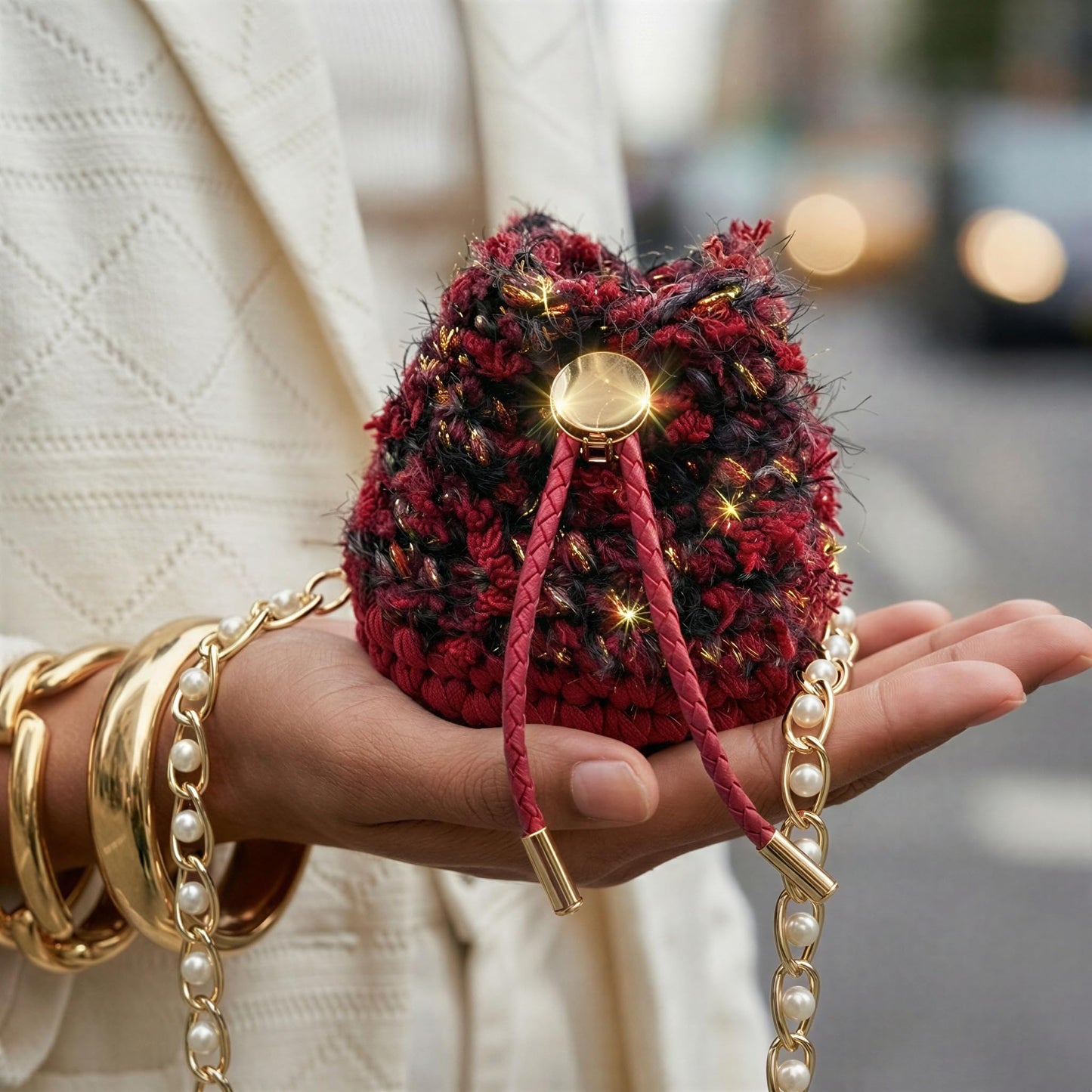 Nytale Beginner Crochet Kit for Adults - Midnight Rose Mini Bucket Bag. DIY Knitting Starter Pack with Luxury Velvet Yarn, Pearl Chain & Step-by-Step Video Tutorials. Beginner Friendly