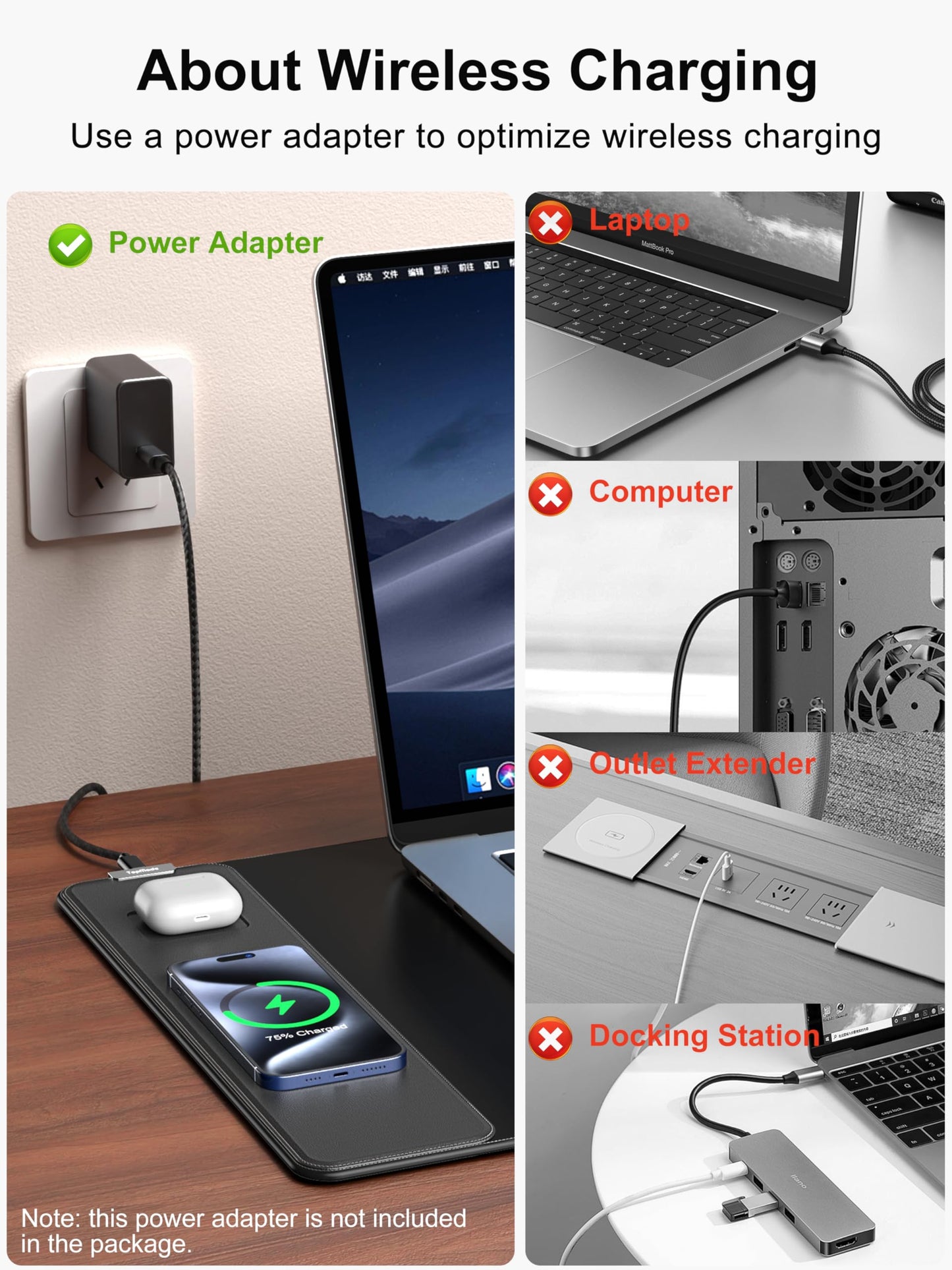 TopMade Mouse Pad with 15W Fast Wireless Charging, 31.5"x15.75" XXL Large Gaming Waterproof Desk Pad with Ultra-Smooth Surface, Non-Slip Base, Computer Desk Mat for MacBook, PC, Laptop, Black