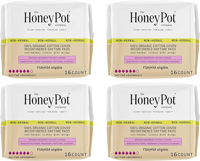 The Honey Pot Company - Incontinence Pads for Women - 64ct - Daytime Non-Herbal - Bladder Leak Control - Organic Cotton Cover & Ultra-Absorbent Pulp Core - FSA & HSA Eligible