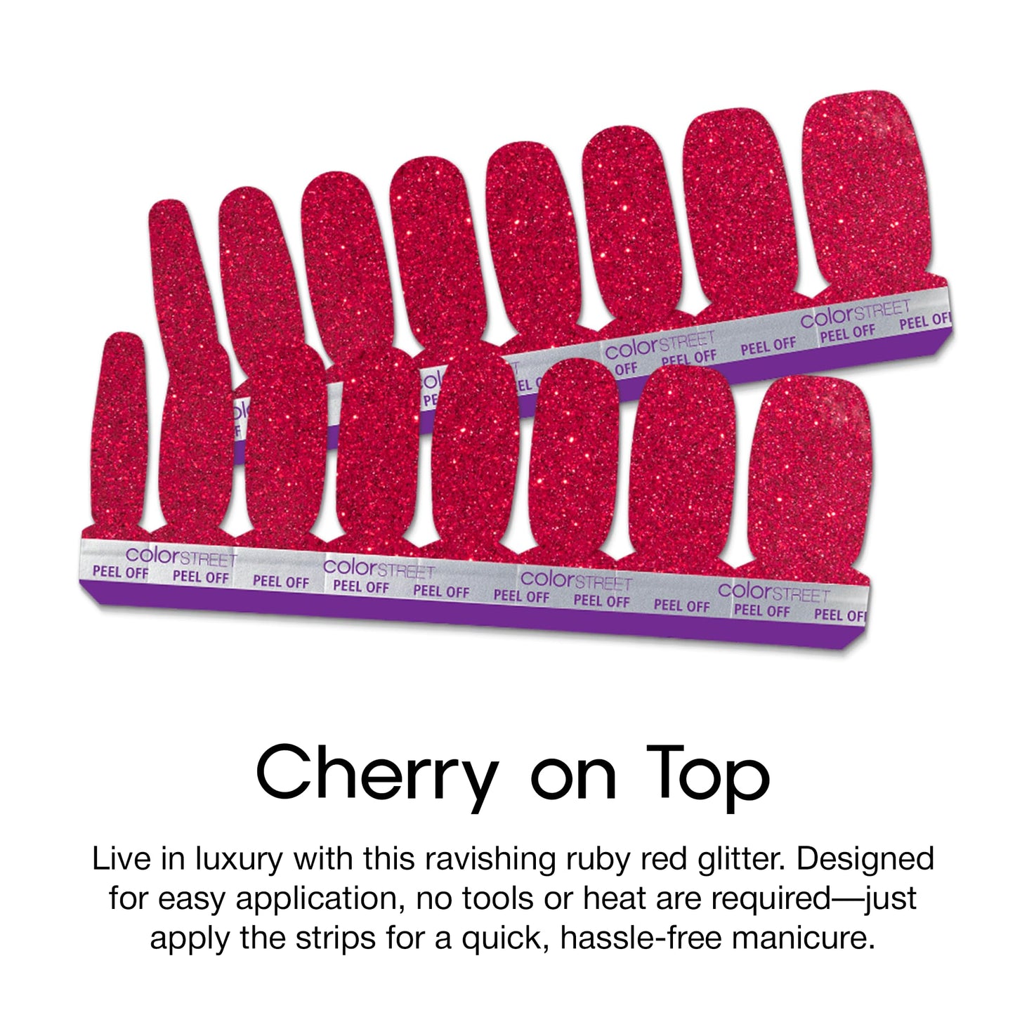 Color Street Cherry on Top Nail Strips - Ruby Red Glitter Finish - 16 Double-Ended Nail Extensions - Quick and Easy Application - Long-Lasting, Salon-Quality Look - No Tools or Dry Time Needed