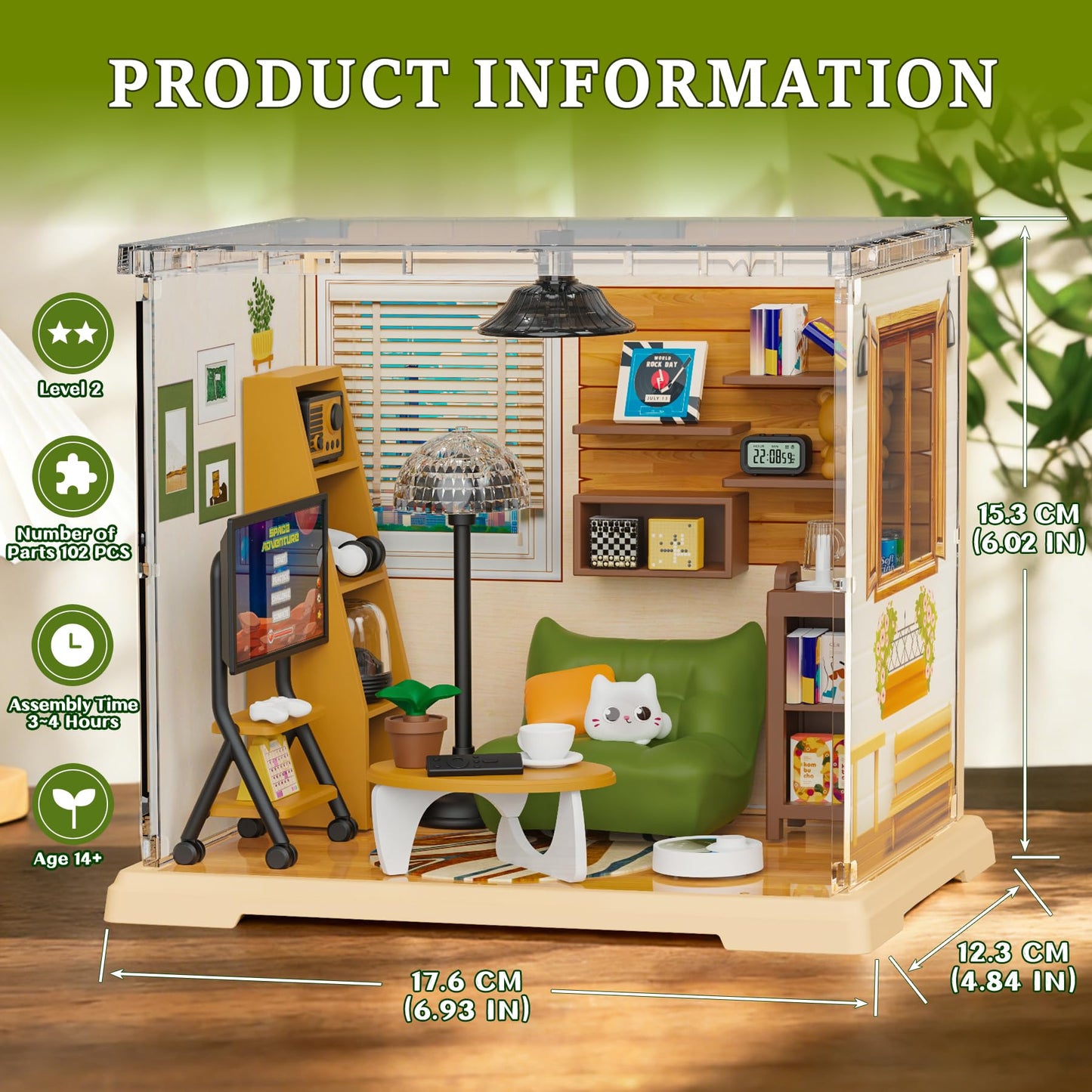 DIY Miniature Living Room Dollhouse Kit with LED, Suitable for Display Mini Figures, Make It Miniature, Mini Dollhouse Kit for Adults, Teens, and Beginners to Build, Gift for Friends and Hobbies