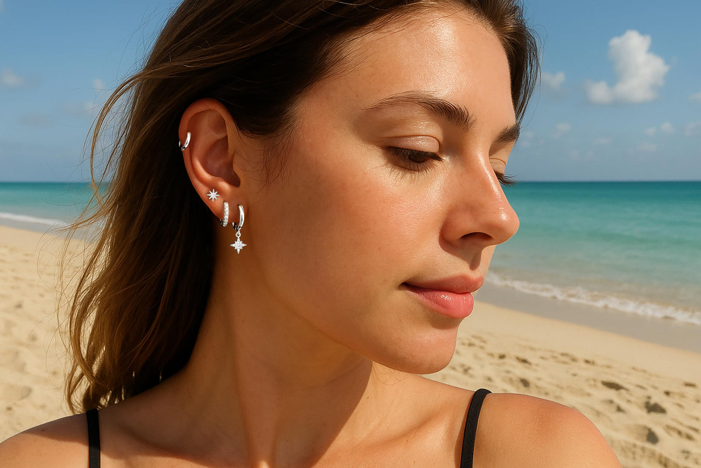 Silver Star Earrings for Women, Silver Star Dangle & Stud Earrings Stack Multiple Piercing Cartilage Hoop Lightweight Hypoallergenic Women Earrings for Sensitive Ears