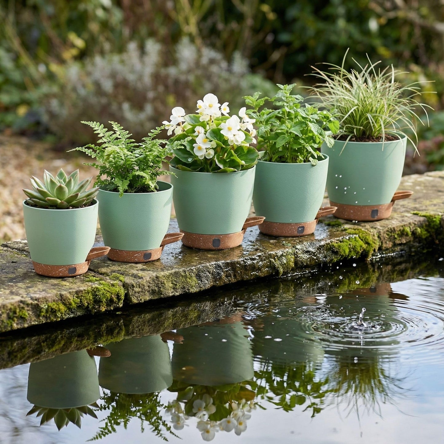montresor 5 Pack Green 5/5.5/6/6.5/7 Inch Self Watering Planters for Outdoor, Plastic Plant Pots with Wick & Drainage, Small to Medium Indoor Pots for Snake Plant, Aloe