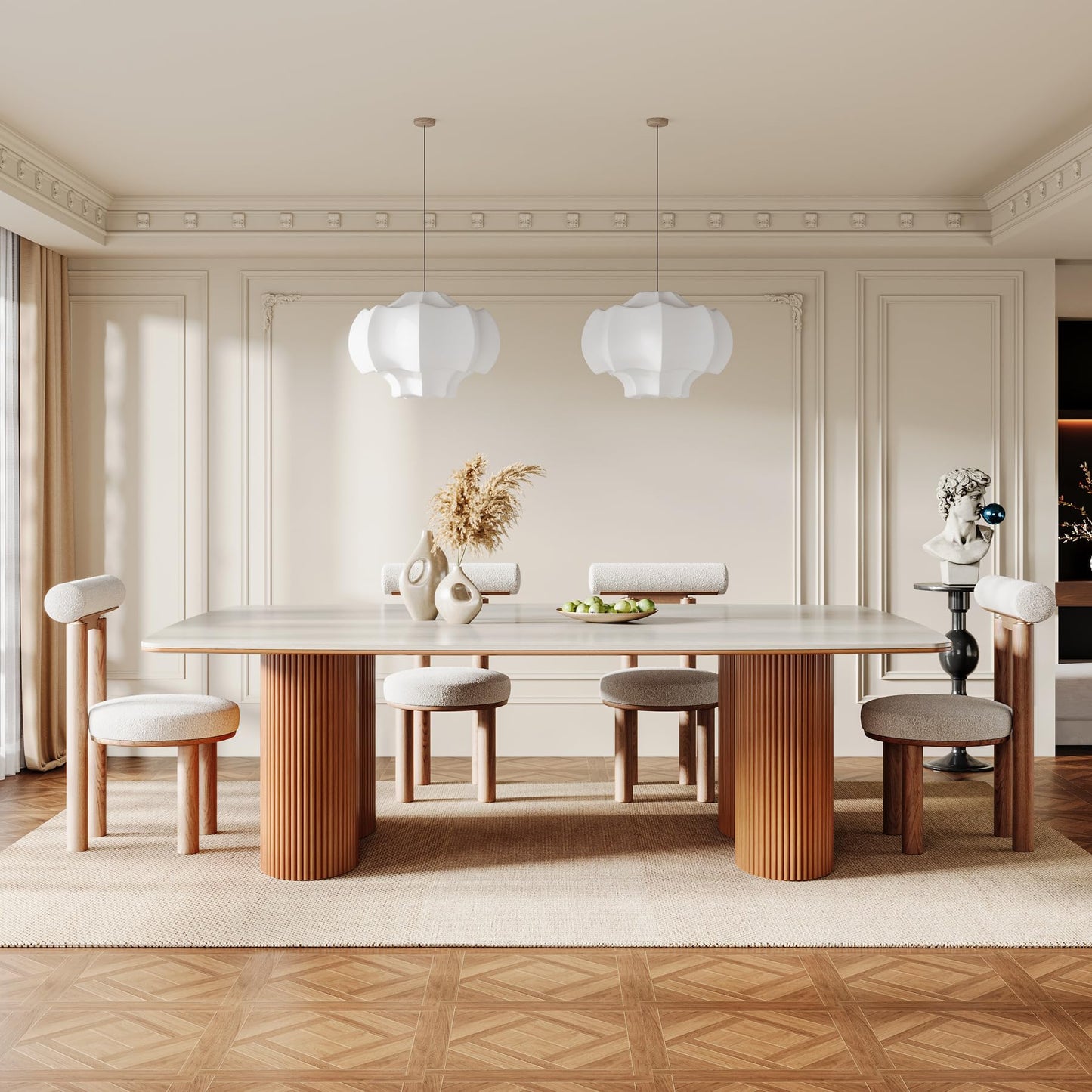 Tribesigns 78.7" Sintered Stone Dining Table for 8-10，Luxury Rectangular Kitchen Table with Solid Wood Legs, Mid-Century Dining Room Table for Living Room