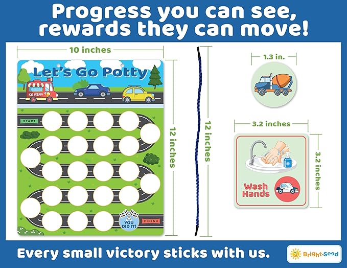 Bright Seed Reusable Magnetic Cars Potty Training Chart, Potty Training for Boys, Potty Training Sticker Chart, Potty Training Rewards for Boys, 12x10 Inches Magnetic Chart with 28 Chips