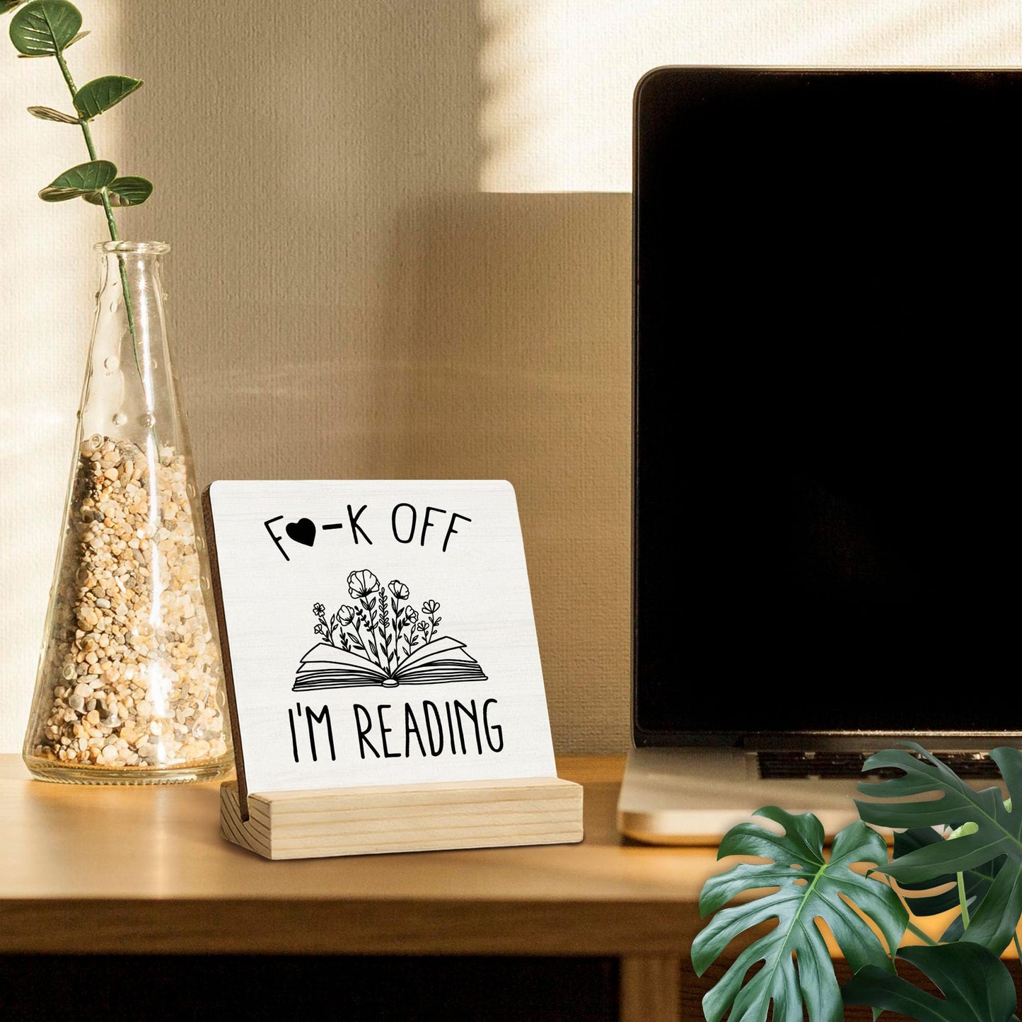 Mfyossrll Book Lovers Gifts Desk Decor, Funny I'm Reading Decorative Signs & Plaques, Book Reader Bookworm Gifts Desk Sign with Wooden Stand for Reading Room Corner Nook Library Shelf Table Decor