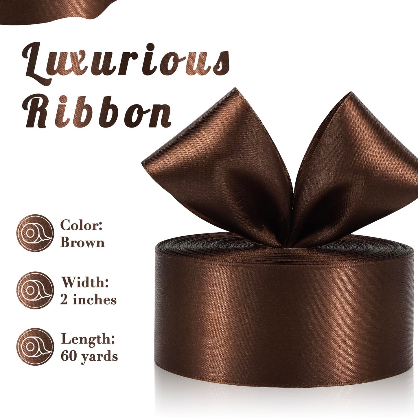 Sagaat Brown Satin Ribbon 2 Inch 60 Yards, Brown Ribbons for Flower Bouquet, Wedding, Crafts, Gift Wrapping, Baby Shower, Christmas, Easter, Halloween