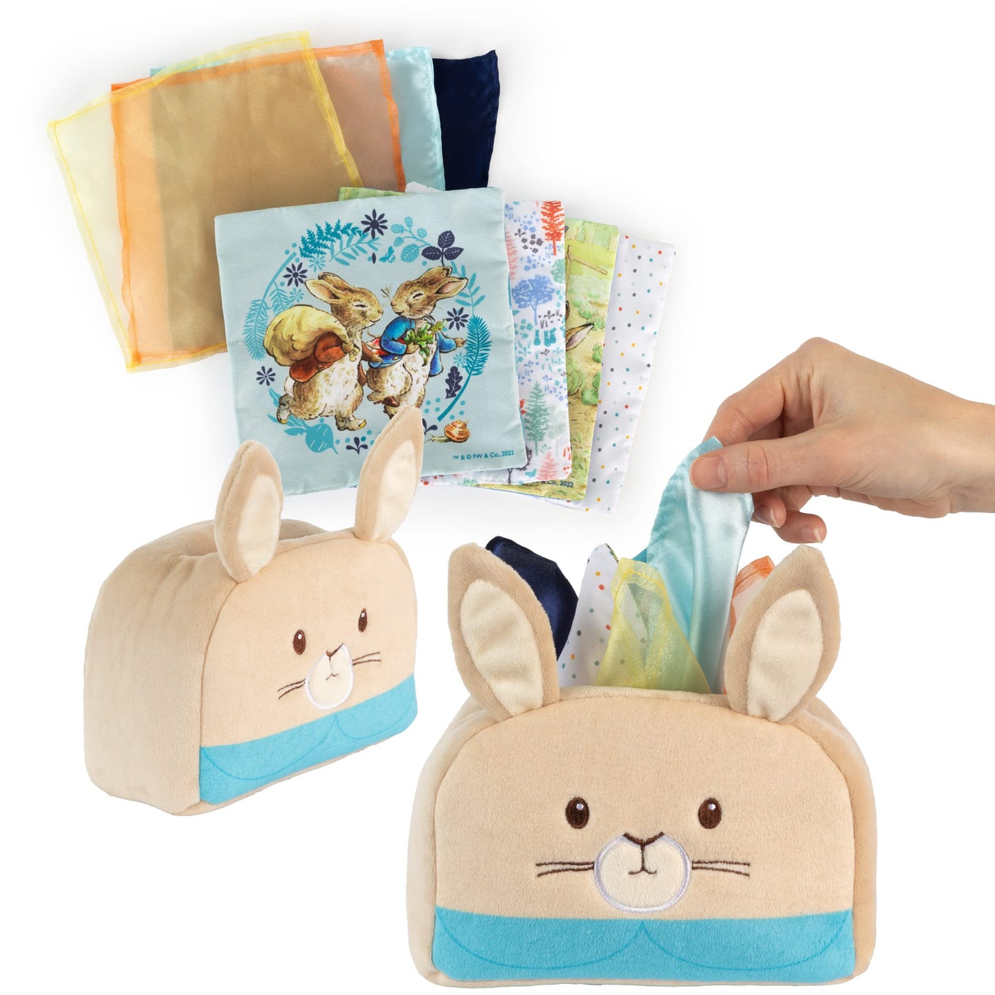 Kids Preferred Peter Rabbit Tissue Box Sensor Toy 8 Double Sided Tissues For Infants, Babies, and Kids Based on the Beatrix Potter Books