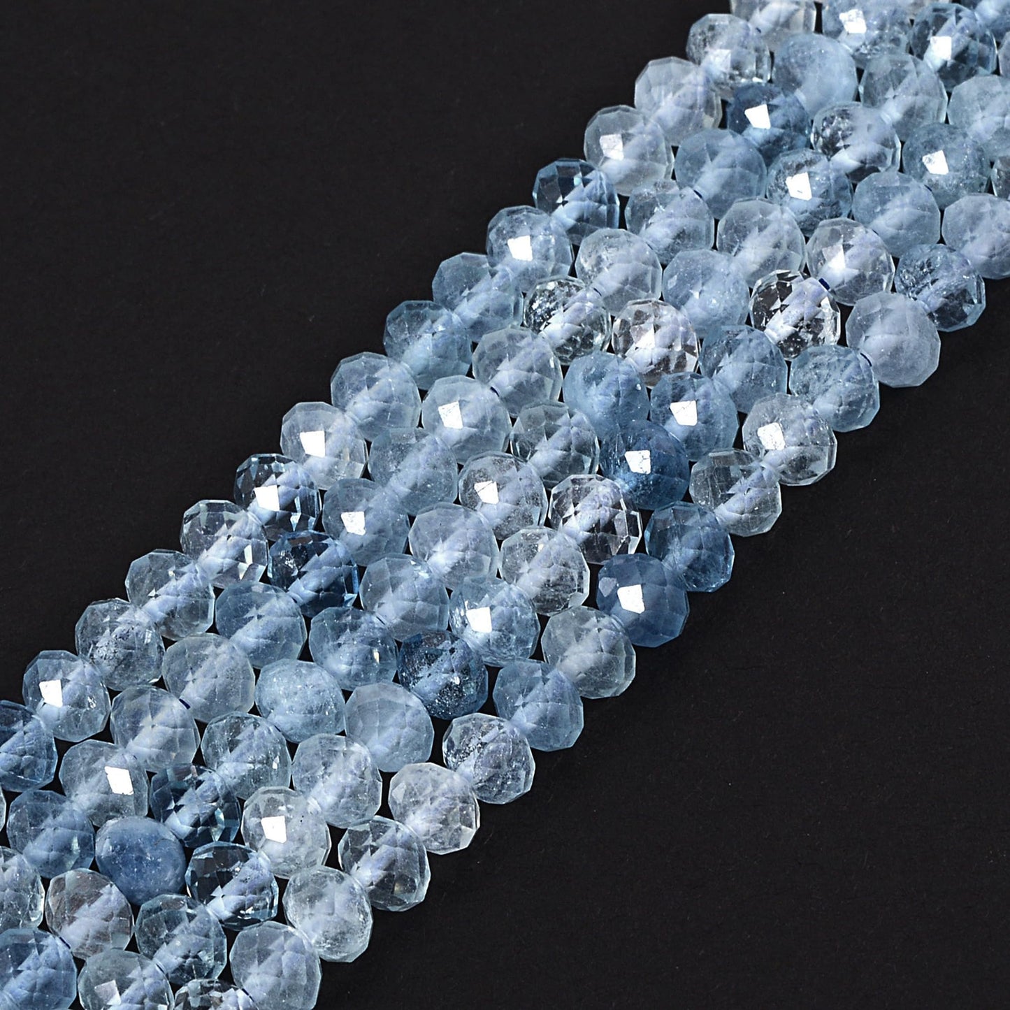 Aquamarine 6mm Gemstone Faceted Rondelle Loose Beads DIY Jewelry Making Beads 16 Inch