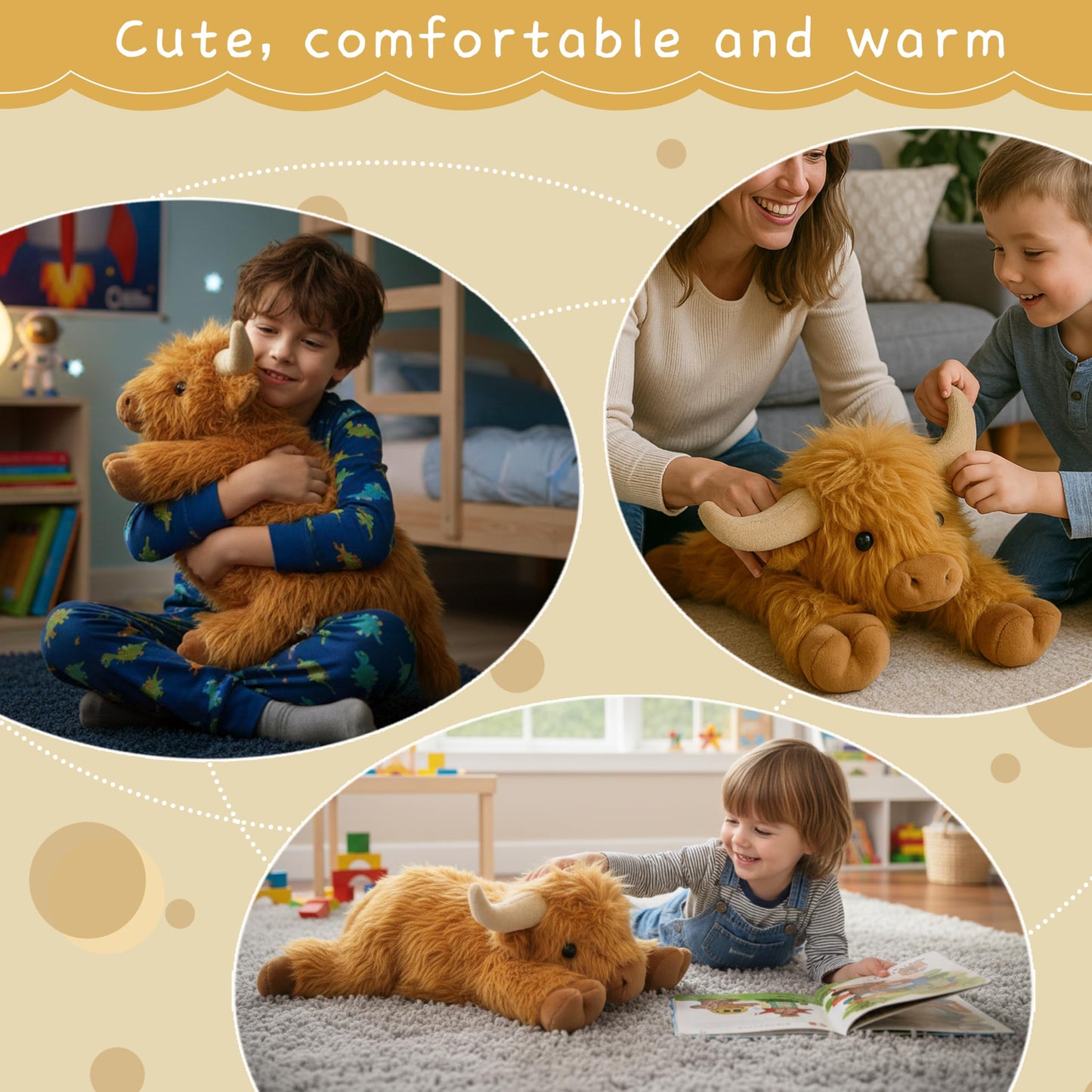 Highland Cow Plush Toy, 4-Pound Weighted Stuffed Animal, Microwaveable and Coolable - Suitable for Boys and Girls (Brown)