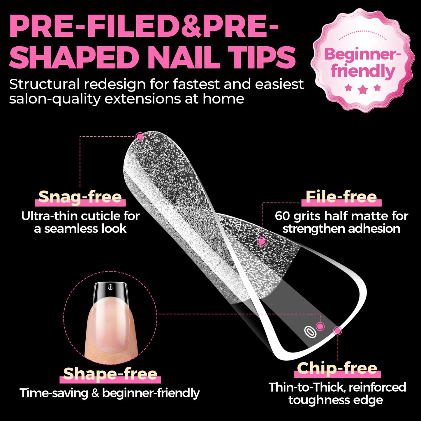 UNA GELLA Nail Tips Square: 504PCS Short Square Nail Tips Pre Etched Gel Fake Nails Tips, No C Curve For Women DIY Nail Extension French Style Salon Home Full Cover Soft Acrylic False Tips 12 Sizes