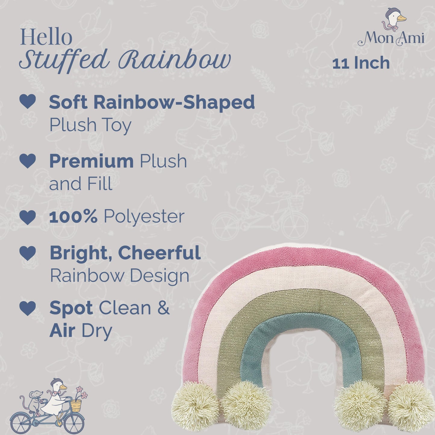 MON AMI Stuffed Rainbow Shaped Plush Toy – 11”, Decorative Plush Toy for Nursery, Playroom Décor, Gift for Kids of All Ages