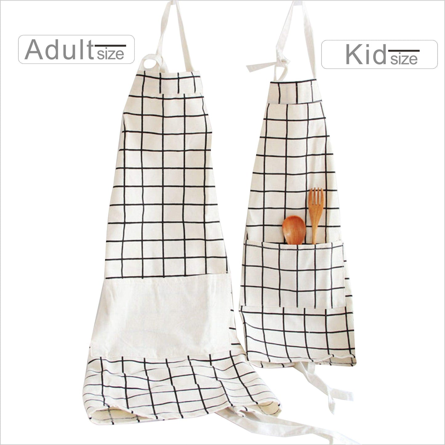 Lovely Cotton Parent Child Apron, Comfortable and Creative Artist Chef Apron for Painting Cooking, Pack of 2 (White)