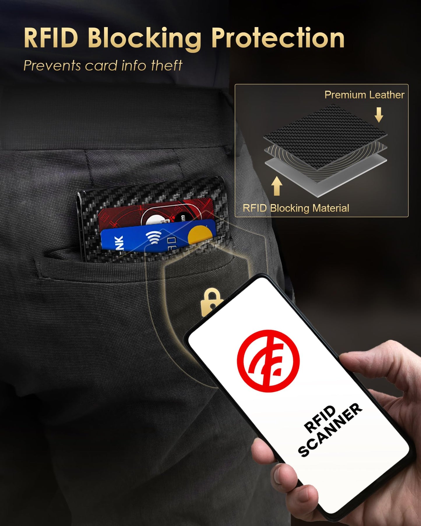 2026 Wallet for Men - RFID Blocking [Functional & Practical] Bifold Slim Minimalist Credit Card Holder Pop Up Wallet Metal Case with Cash Slot, Front Pocket with ID Window, Gift Boxed (Carbon Fiber)