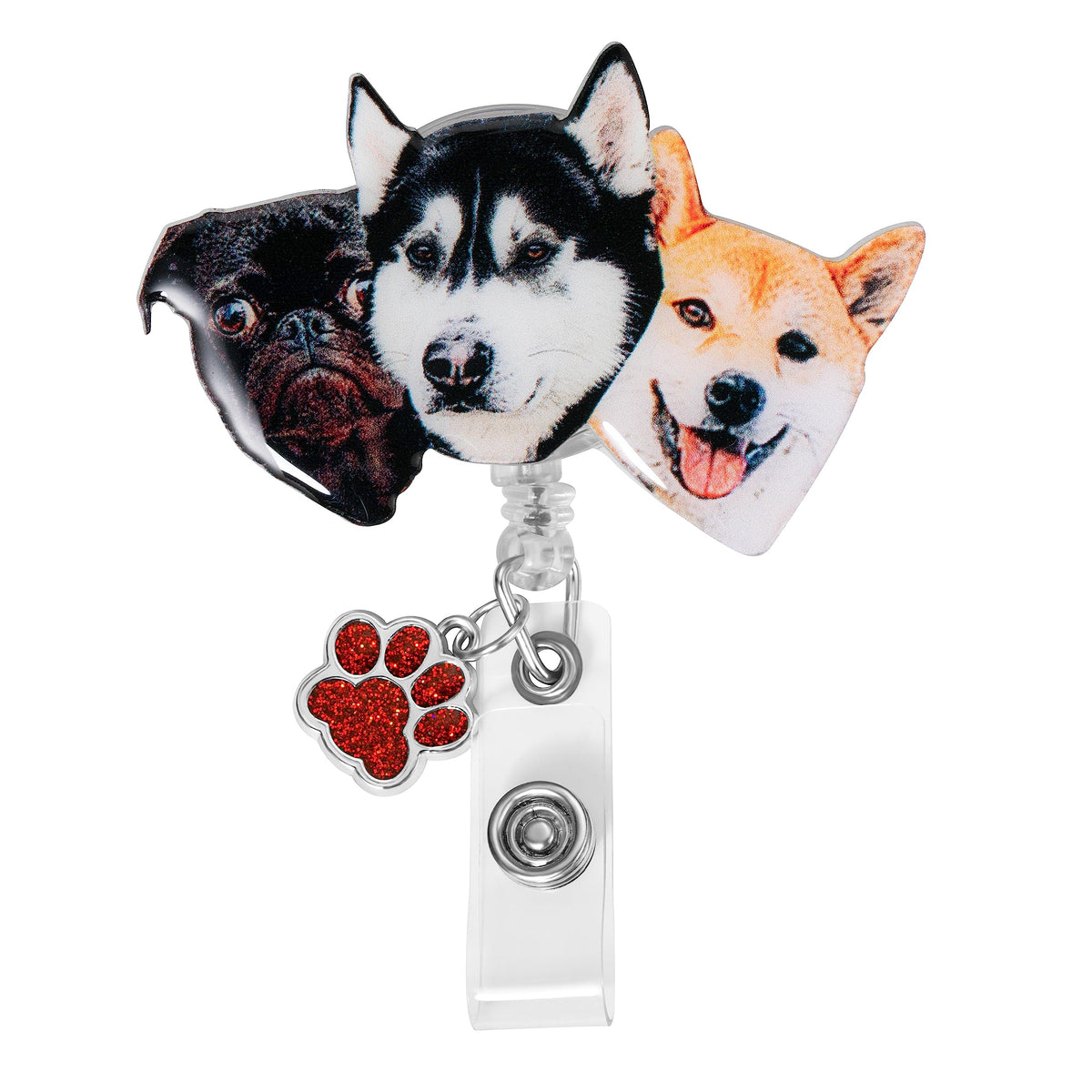 callie Personalized Pet Badge Reel - Custom Dog & Cat Photo, Cute ID Badge Holder Retractable with Alligator Clip & Paw Charm, Gifts for Dog Lover Nurse Vet Doctor（1 Pet）
