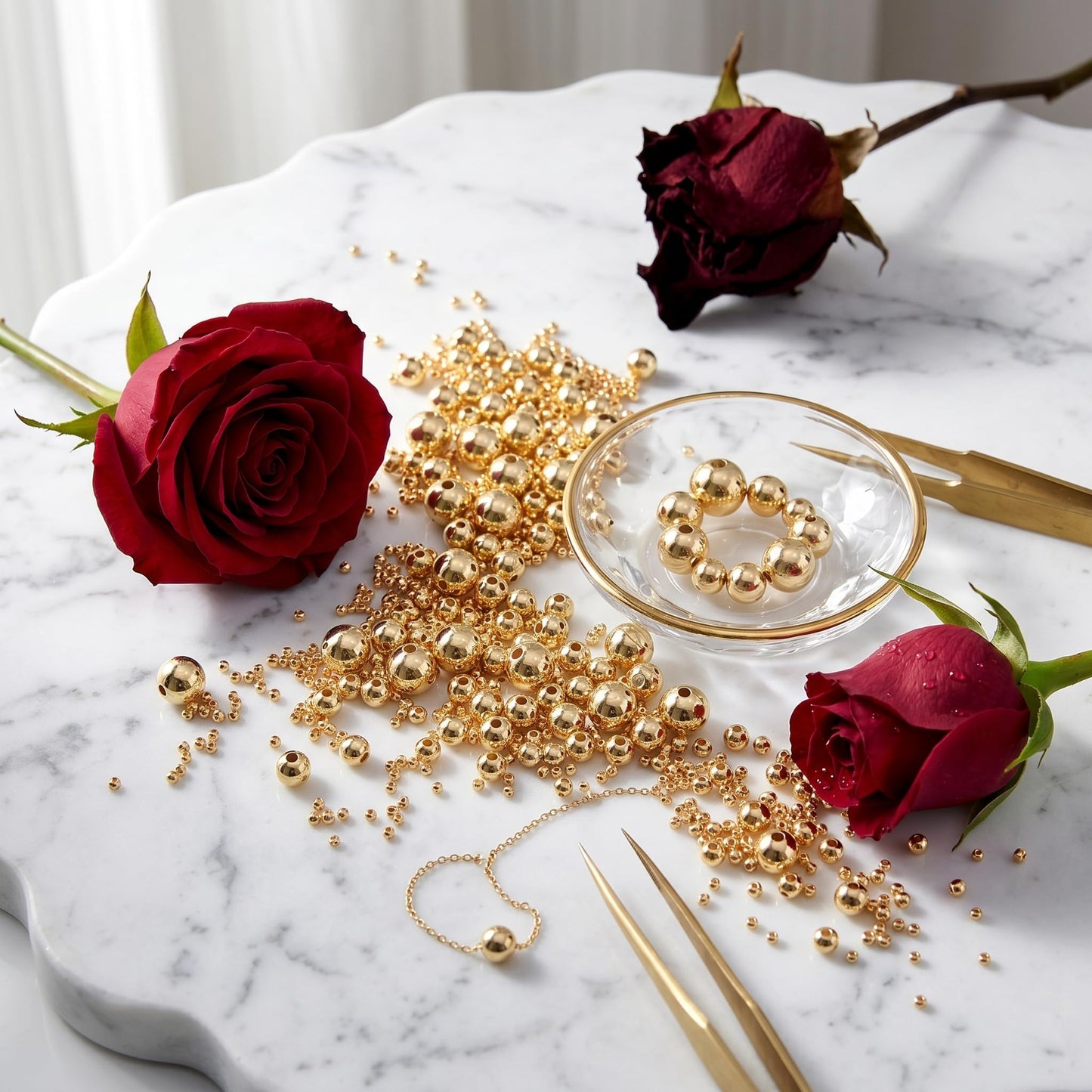 480pcs 2/2.5/3/4/5/6mm 18K Gold Filled Round Spacer Beads,Ball Seamless Spacer Beads,for DIY Jewelry Bracelet Necklace Making Findings (18K Gold)