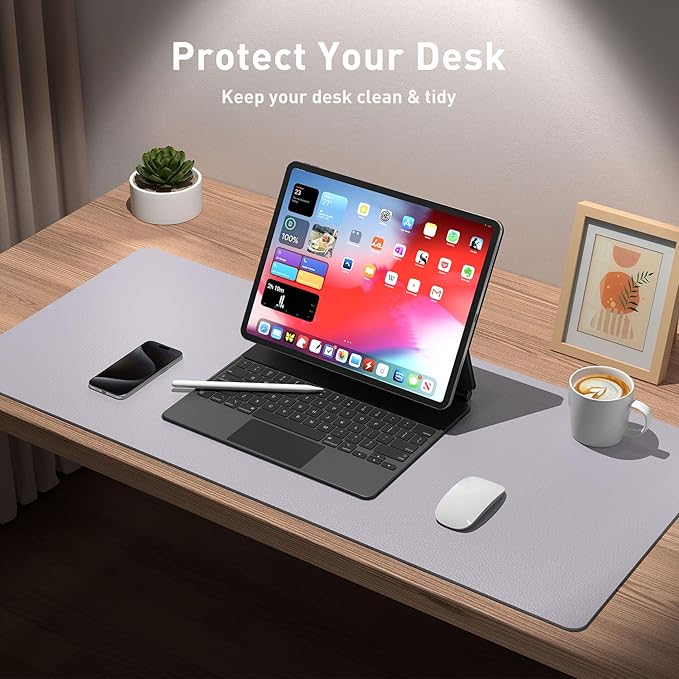 Aothia Large PU Leather Desk Pad Protector – Non-Slip Mouse Pad & Writing Mat for Office/Home, Waterproof, Easy to Clean (Smoky Lavender, 48" x 17")