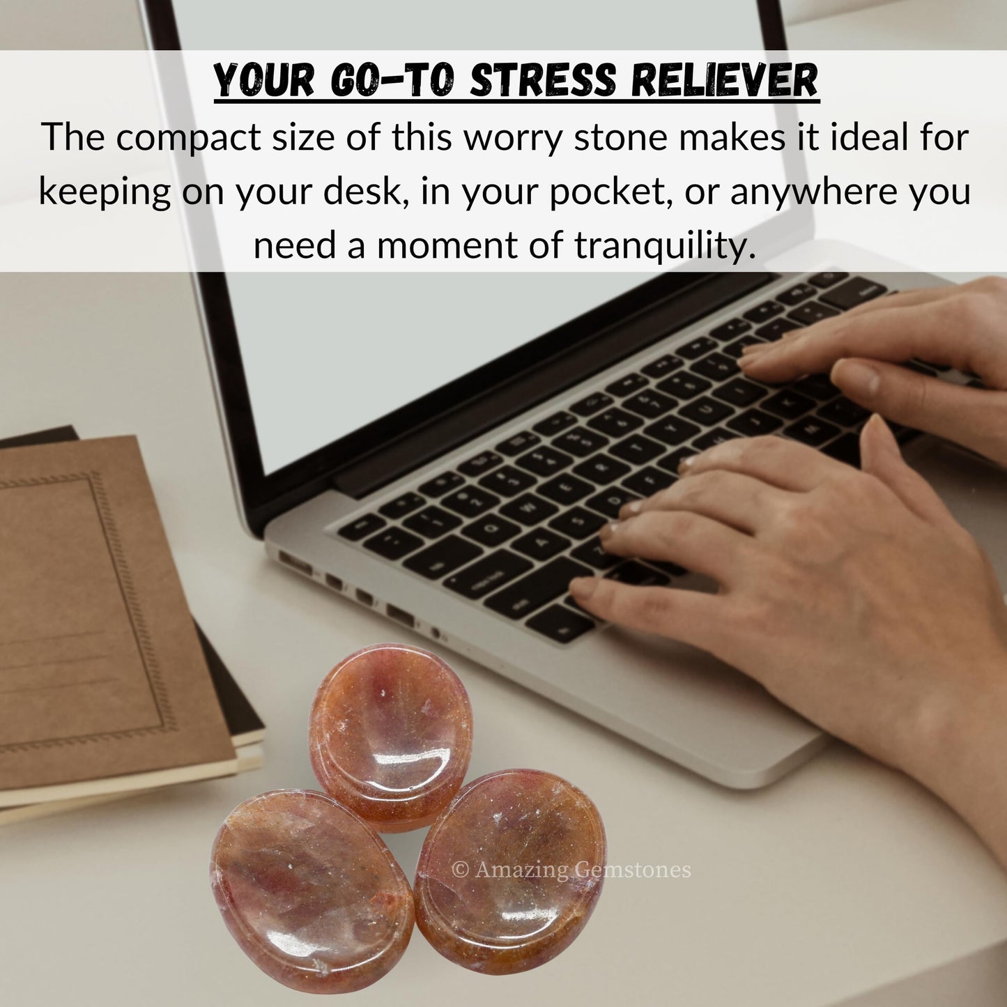 Amazing Gemstone Strawberry Quartz Worry Stone, Healing Crystals - Piedra Crystal Fidget for Gift, Meditation, Calming, Relaxation, Stress Relief