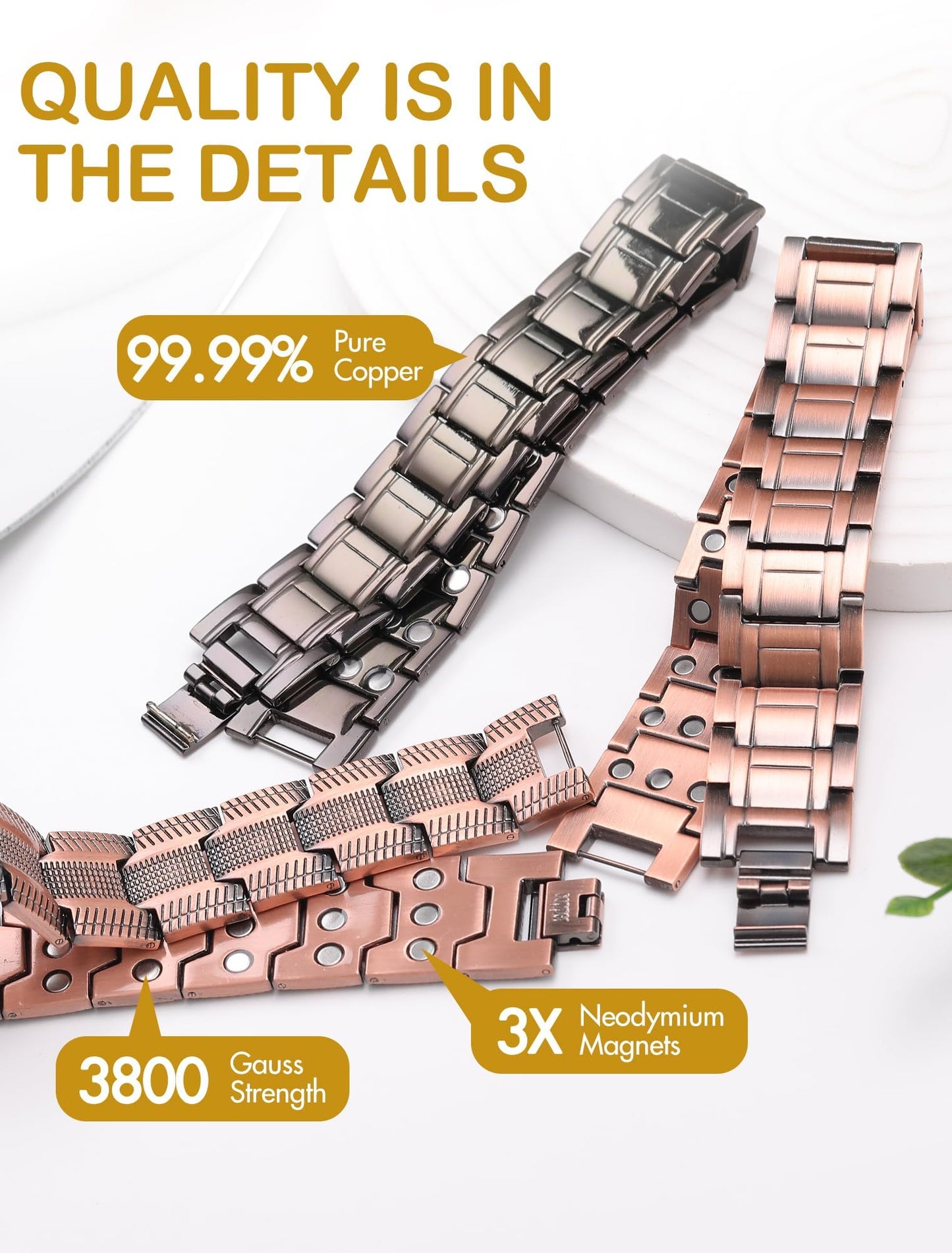 Feraco Copper Bracelet for Men, 3X Strength Magnetic Therapy Cooper Bracelet with Powerful 3800 Gauss Magnets,Copper Jewelry with Tyre-Carved Pattern