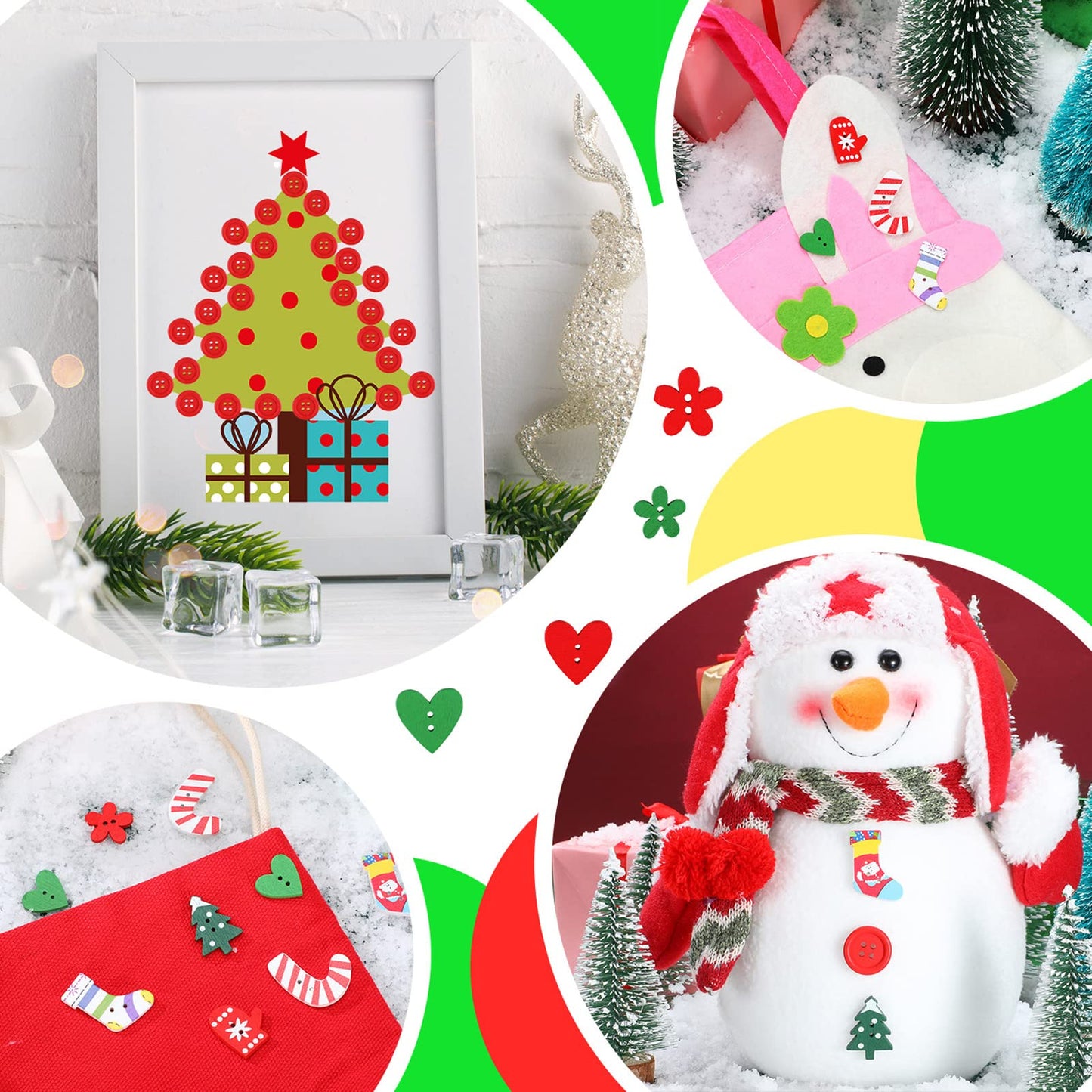300 Pieces Christmas Wooden Buttons Cute Sewing Buttons Colorful Art Craft Buttons for Handmade Project, Mixed Sizes and Styles