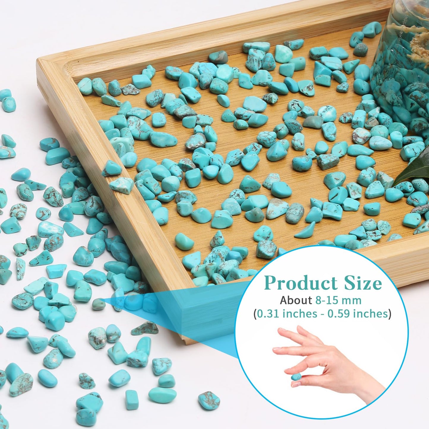 QICQDRAM Howlite Turquoise Small Tumbled Chips 0.9 Lb/405g Crystal Stone Decorative Pebbles for Home Decoration & Fish Turtle Tank, Vase Filler, Plants Decor