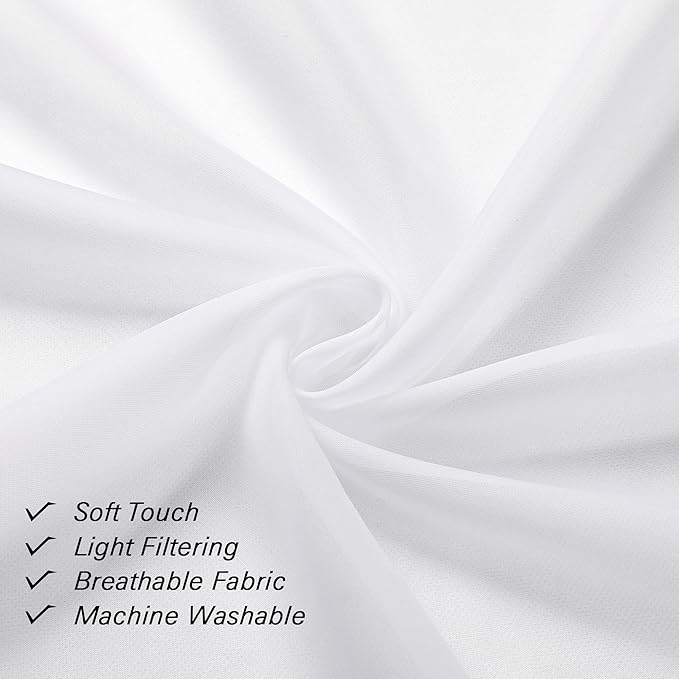 Lecloud White Sheer Curtains 45 Inch Long 2 Panels, Short Voile Drapes for Dinning Small Windows, Light Filtering Voile Curtain for Living Room Bedroom Bathroom, Dual Rod Pocket, 40" Wx45 L