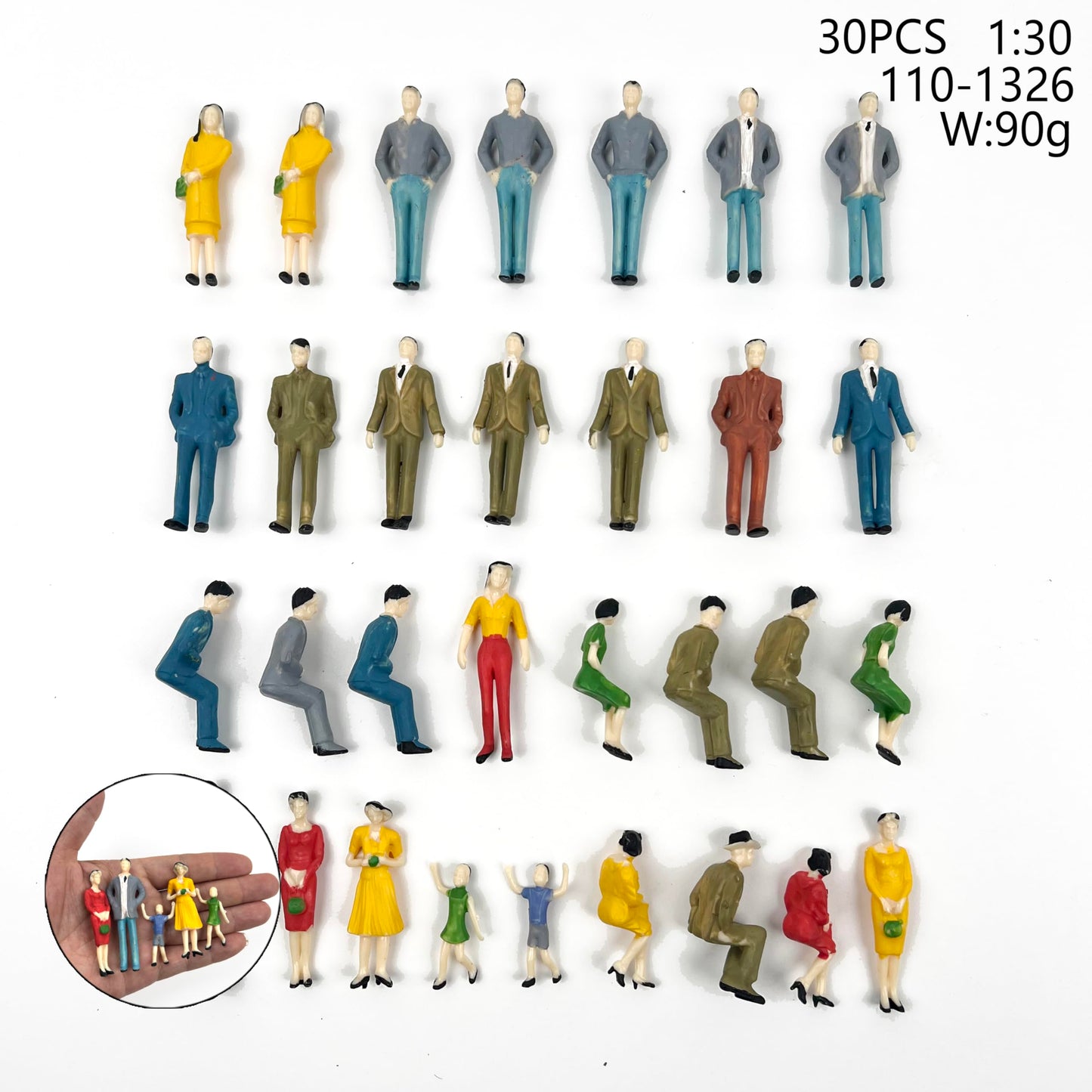 ZZZ SAN ZHI 1:30 Miniature People Figures, ABS Plastic Model People with Mixed Poses (Randomly Shipped) for Architecture Diorama Railway Layout Sand Table Scene Building, Adult Hobby Supplies (30)