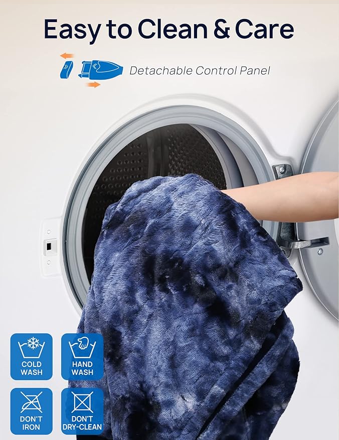 Westinghouse Electric Blanket Queen, Faux Fur Heating Blanket with Dual Control, 10 Heating Levels & 1 to 12 Hour Settings, 84"x90", Navy Blue