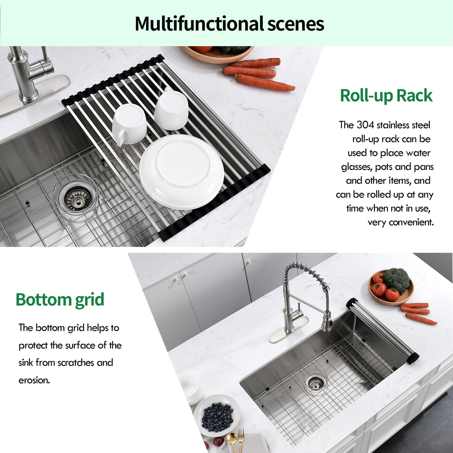EcoChannels Undermount Kitchen Sink, 28 x 19 Inch Sink Kitchen16 Gauge Stainless Steel Outdoor Laundry Kitchen Sinks Single Bowl