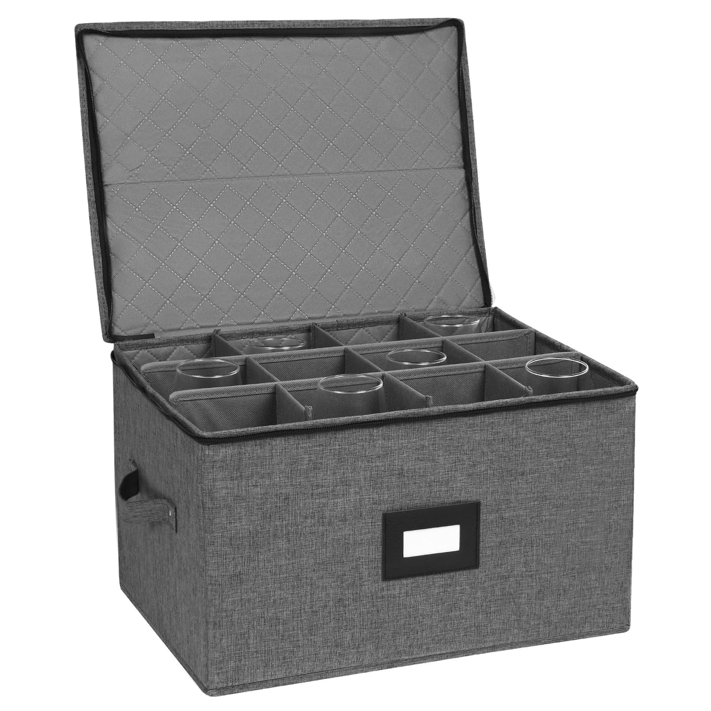 Mayniu Stemware Storage Containers, Wine Glass Storage Box with Adjustable Dividers – Hard Shell Top, Stackable for Glasses, Crystal & Glassware – Ideal for Packing, Moving & Home Organizer (Black)