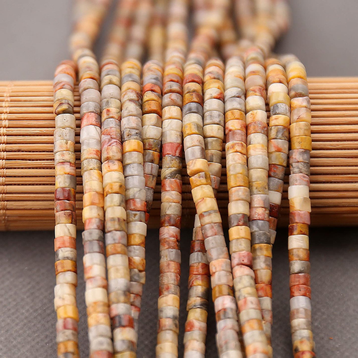 150PCs Natural Crazy Lace Agate Spacer Beads, Loose Semi Precious Flat Round Gemstone Heishi Disc Stone Beads for Beading Jewelry Making 4mm*2mm 38cm