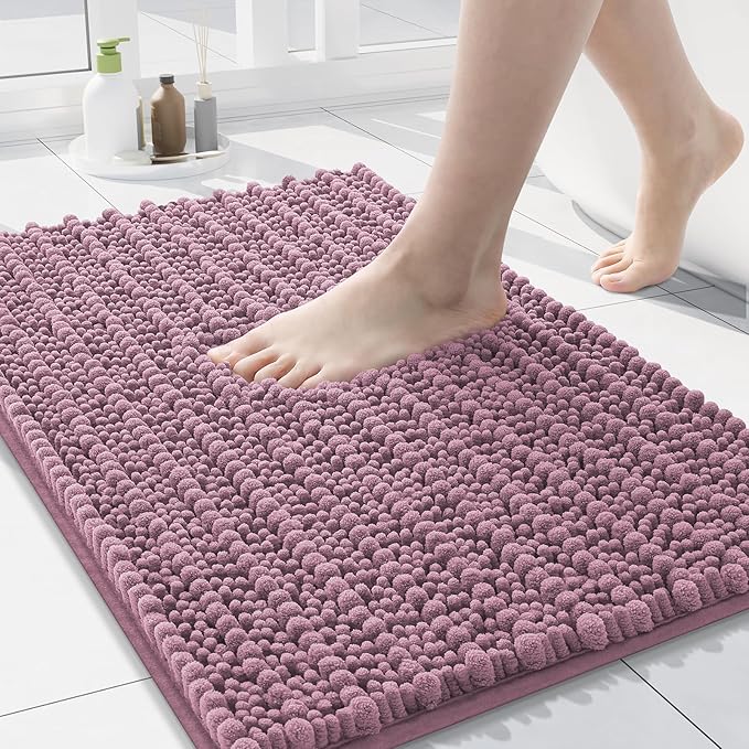 Arotive Luxury Chenille Bathroom Rug Mat, Extra Soft Thick Absorbent Shaggy Bath Rugs, Non-Slip Machine Wash Dry, Plush Bath Mats for Bathroom, Shower and Tub, 24x16, Deep Plum