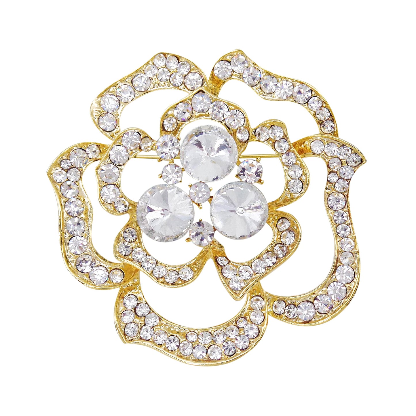 Navachi 18k Gold Plated Clear Crystal Blooming Rose Flower Az7437b Brooch pins