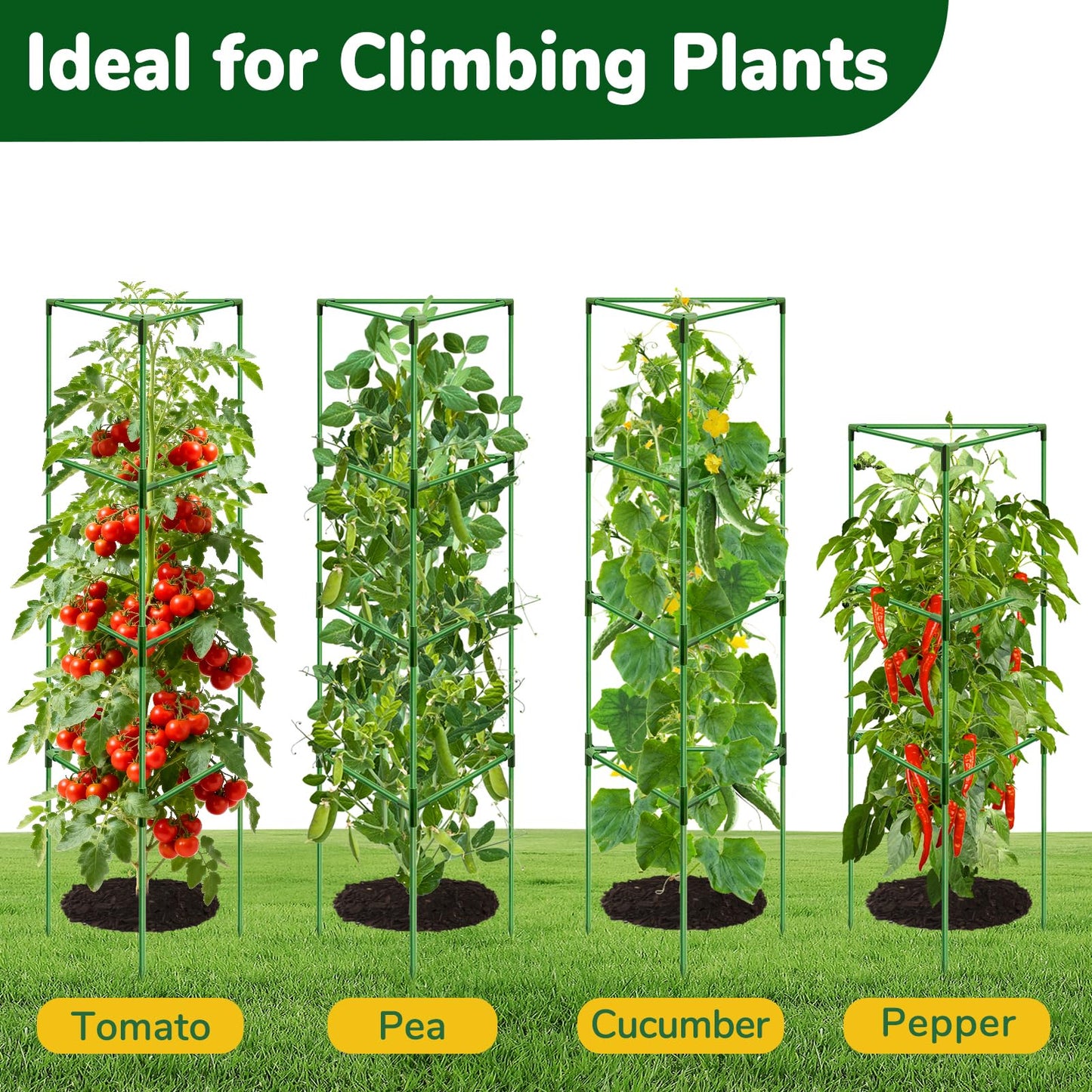 ZeeDix 6 Pack 65 Inch Tall Tomato Cages for Garden, Heavy Duty Large Plant Trellis Support Stakes for Climbing Plants, Adjustable Tomatoes Cage for Pots & Outdoor Raised Garden Bed