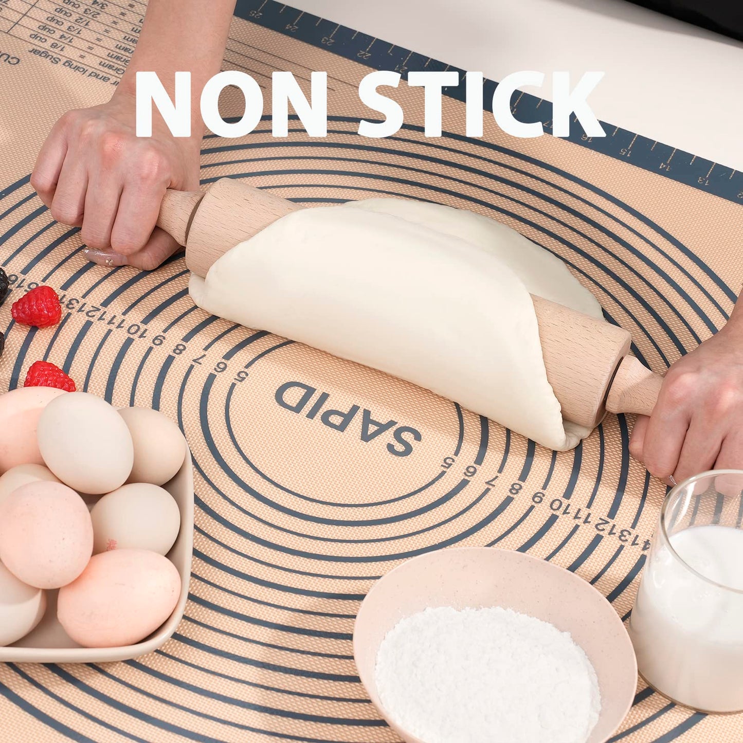 Sapid Extra Thick Silicone Pastry Mat Non-slip with Measurements for Non-stick Silicone Baking Mat Extra Large, Dough Rolling, Pie Crust, Kneading Mats, Countertop, Placement Mats (24" x 36", Gray)