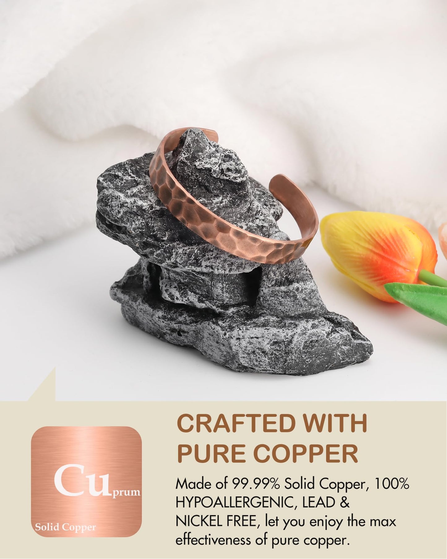 Feraco Pure Copper Bracelets for Men & Women, 99.99% Real Copper Tibetan Cuff Bangle, Adjustable Handmade Jewelry Gift, Hammered