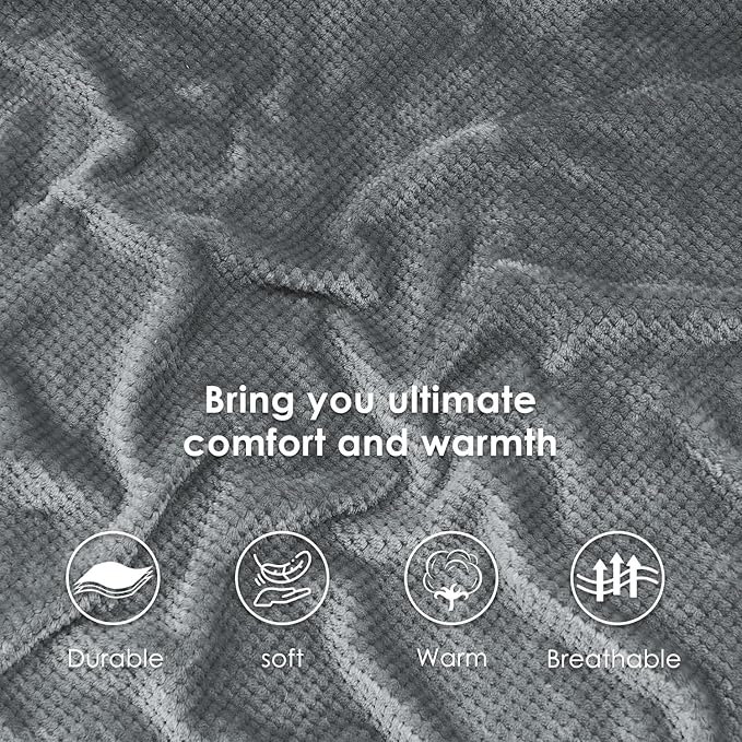 SOCHOW Waffle Sherpa Fleece Throw Blanket, Super Soft Fuzzy Warm, Lightweight Fluffy Reversible Plush Blanket for Bed Sofa Couch, 60 x 80 Inches Grey