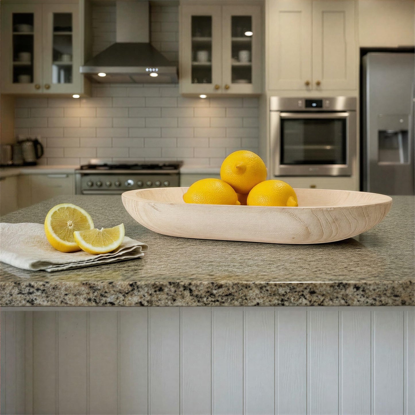 Bloomingville Hand-Carved Paulownia Wood Bowl with Whitewashed Finish