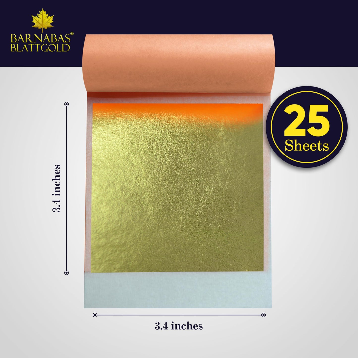 BARNABAS BLATTGOLD Gold Leaf - 23K Real Gold [25 Sheets, 3.4 inches] - Transfer Patent for Painting, Arts and Crafts