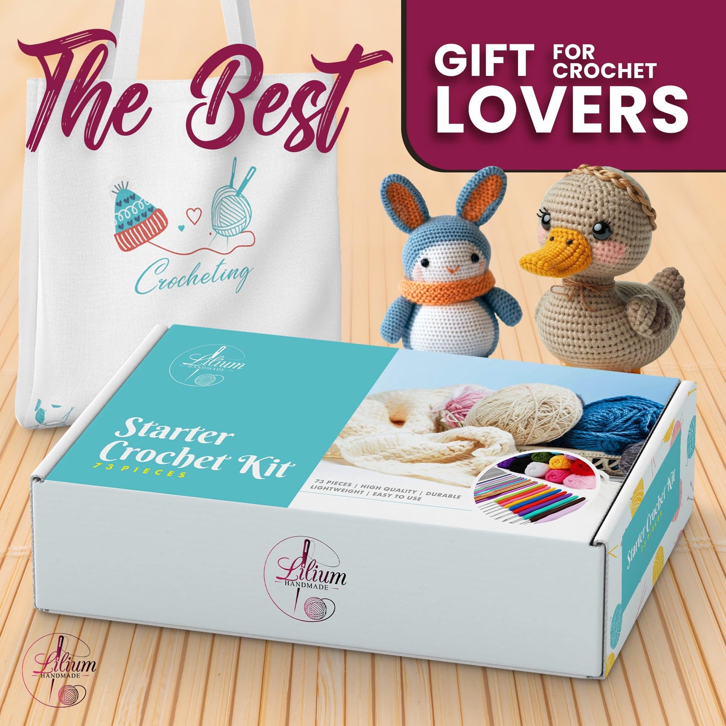 Starter Crochet Kit for Beginners Adults – 73PCS Complete Learn to Crochet Set with Yarn, Ergonomic Hooks & Accessories, Easy DIY Crochet Starter Kit, Craft Gift for Women, Teens & Adults