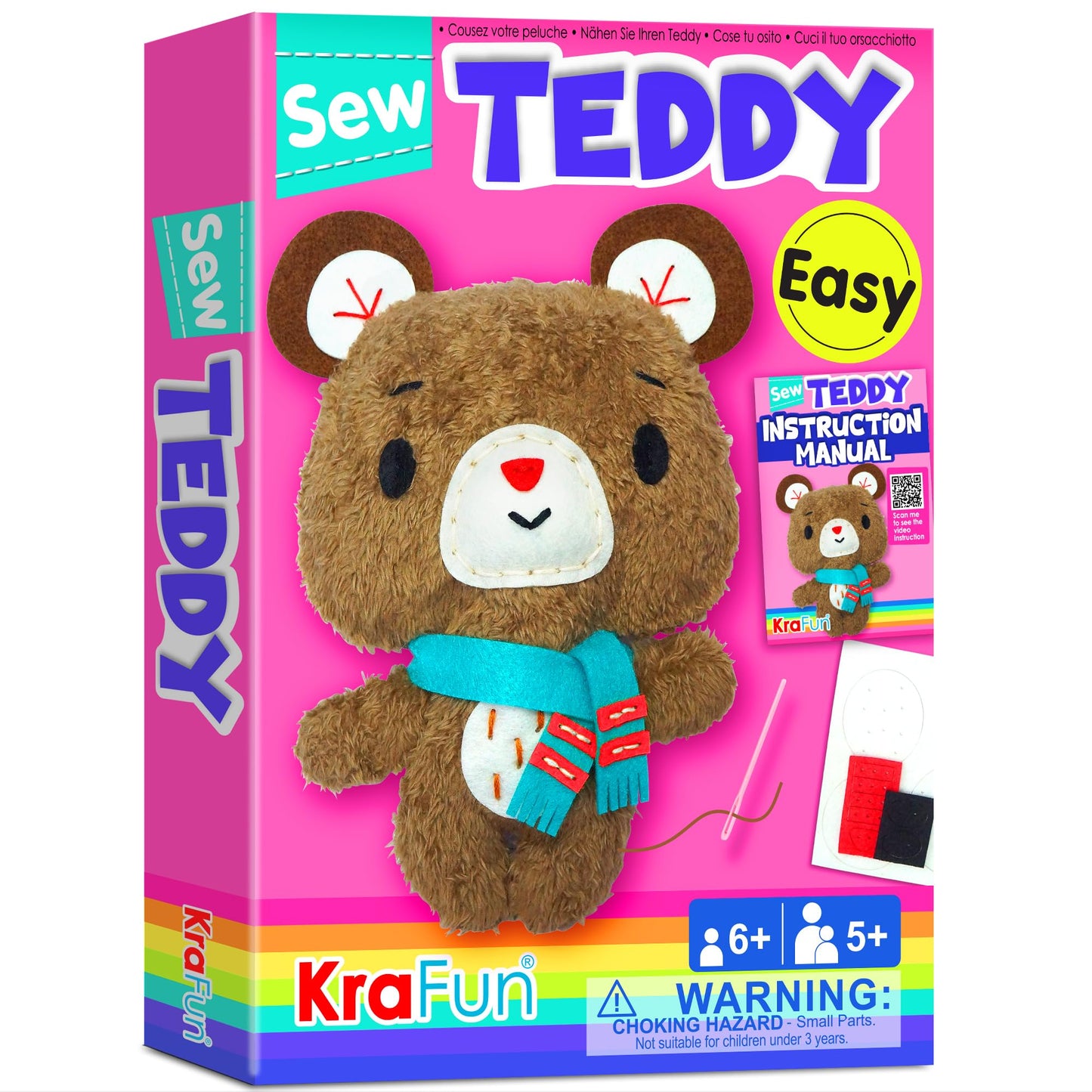 KRAFUN My First Sewing Kit for Kids Ages 6-10 Beginners | Learn to Sew Bear Stuffed Animal | Premium Thick Felt | Craft Gift for Girls & Boys