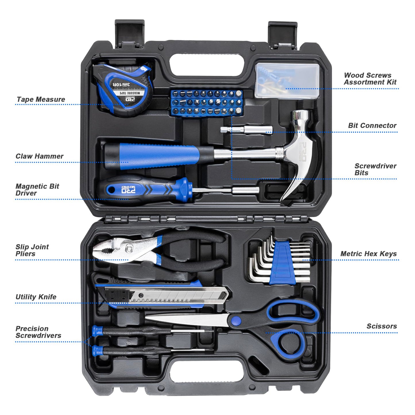 Prostormer 93-Piece Tool Kit, Basic Household Repair Tool Set with Toolbox Storage Case, Small Starter Tool Box Kit for Homeowners and College Students (Blue)