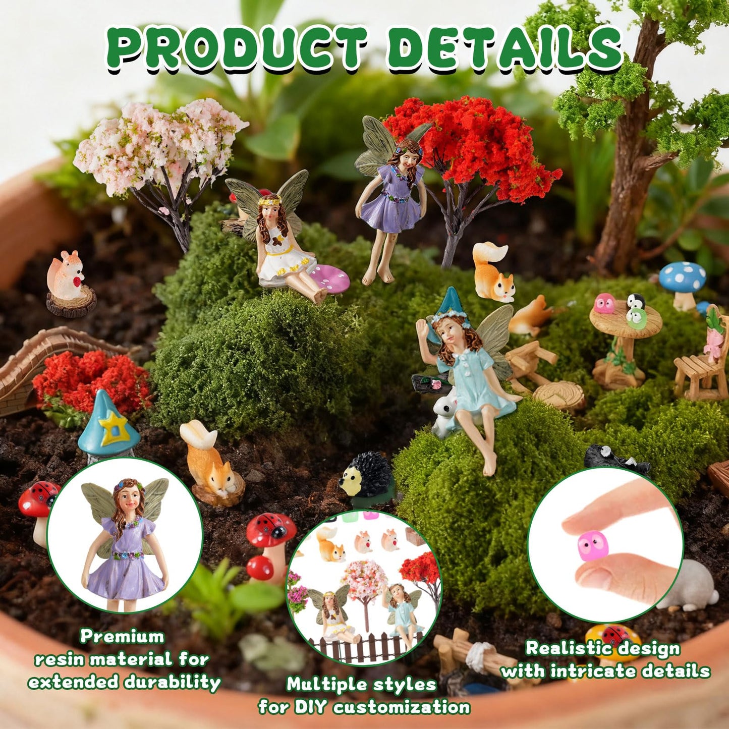FCKLVMC 101 Pcs Resin Miniatures Figures Fairy Garden Kit, Fairy Garden Accessories Outdoor for DIY Dollhouse Micro Landscape
