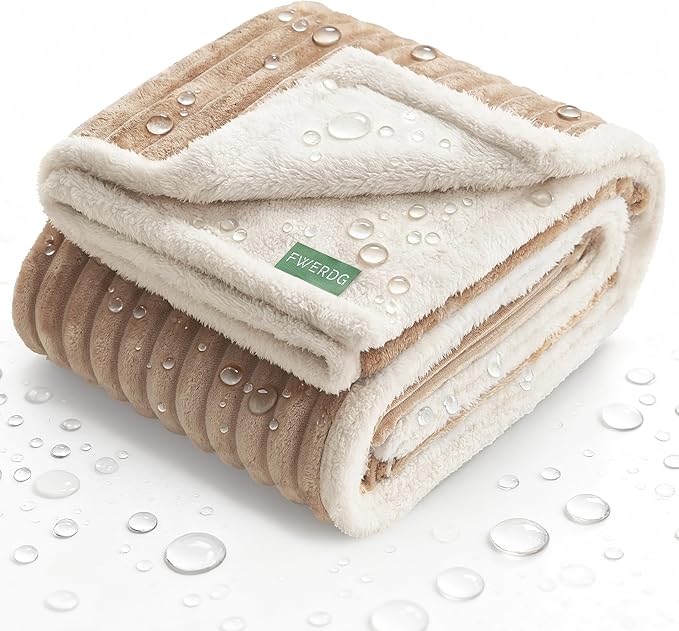 FWERDG Waterproof Dog Blanket for Couch - Washable Medium Pet Blanket for Furniture Protector, Cozy Fleece Calming Dog Crate Blankets for Indoors & Outdoors, Cream, 40"x50"