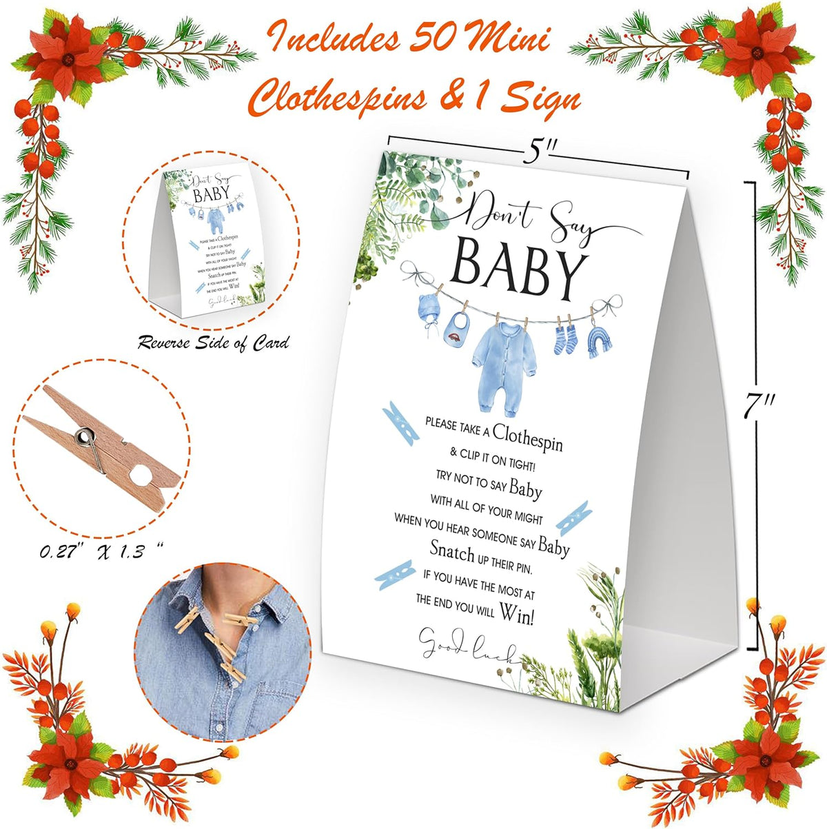 Greenery Shower Decorations,Don't Say Baby Baby Shower Game,Gender Neutral Baby Shower Decorations,Small Clothespin Game,Baby Shower Ideas,Baby Shower Games 50 Guest,Fall Party Games