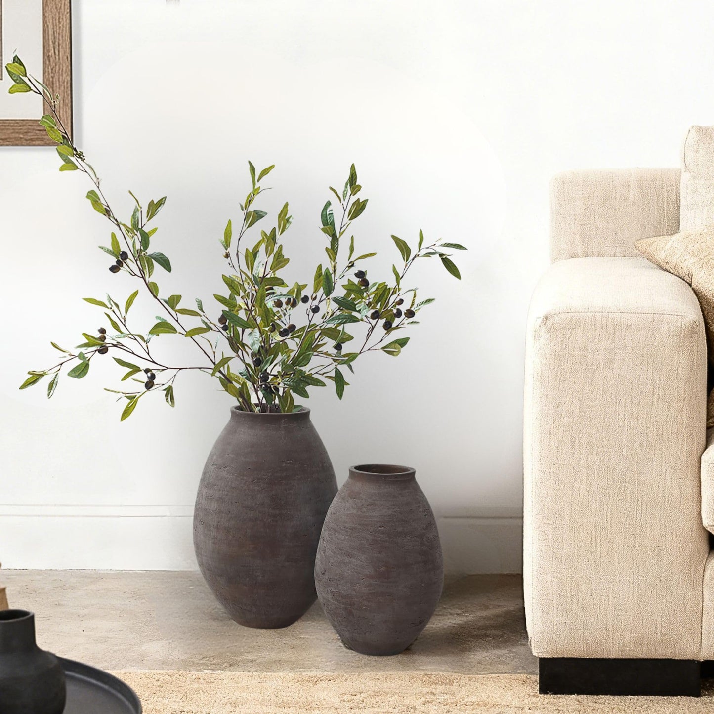 LuxenHome 13" Cement Large Floor Vase, Antique Brown Rustic Vases, Decorative Terracotta Vases Home Decor, Farmhouse Pottery Home Accent