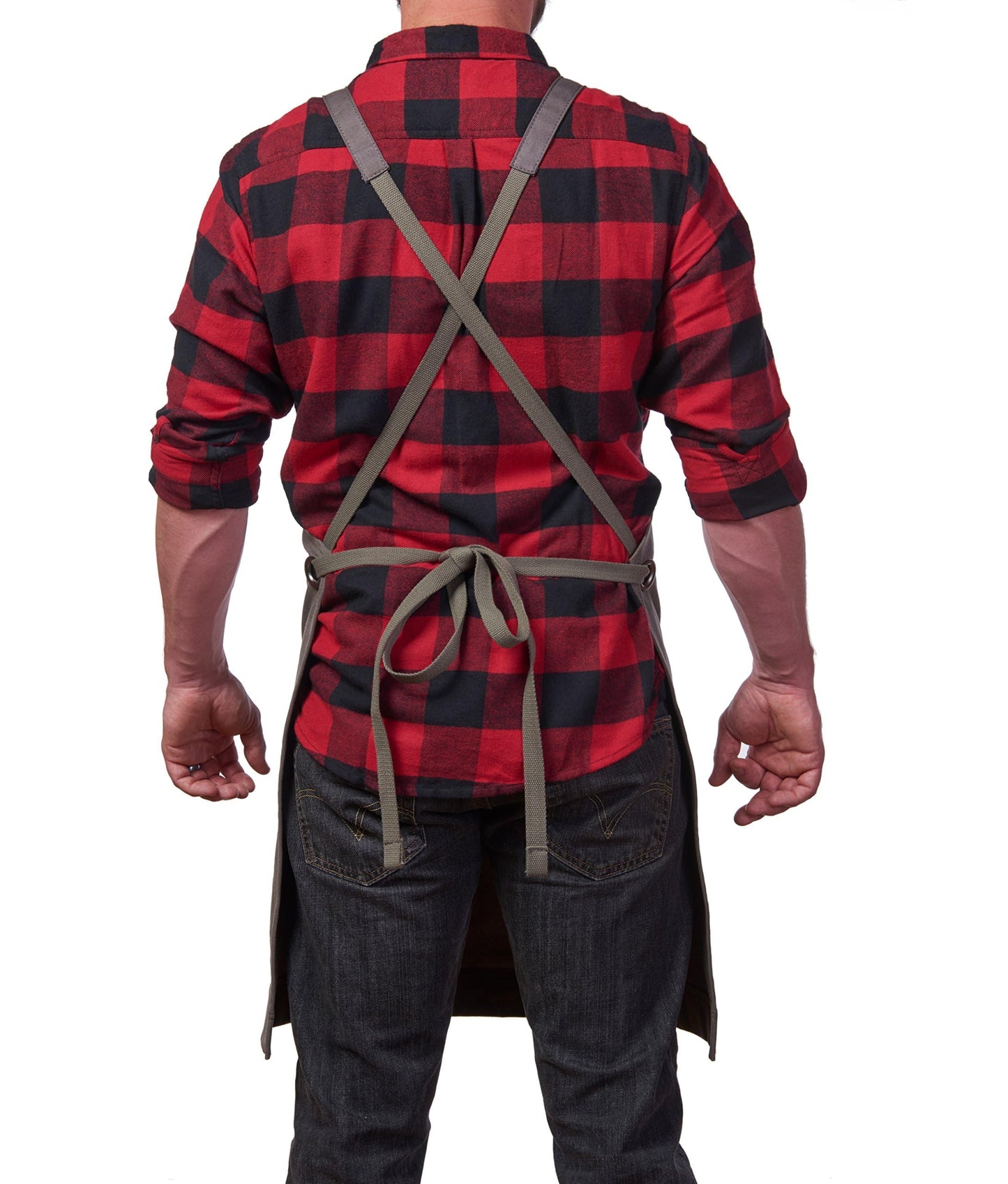 Hudson Durable Goods Heavy Duty Waxed Canvas Work Apron with Tool Pockets (Black), Cross-Back Straps & Adjustable M to XXL (Grey)