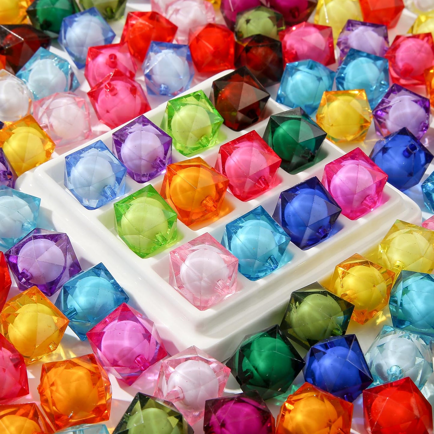 CYEENUT 20mm Acrylic Beads 180pcs Cube Chunk Bubblegum Bead Multicolor Beadable Pen Ball Beads for Pen Bag Jewelry Making Necklace Bracelets (Transparent&Color)